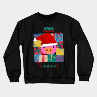 cute pig in santa hat Crewneck Sweatshirt